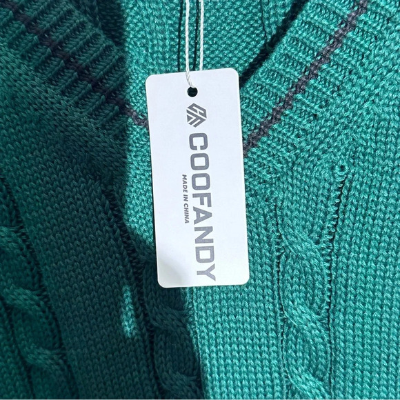 Coofandy V Neck Sleeveless Knitted Pullover Vest Sweater Green Size XL - Picture 4 of 10